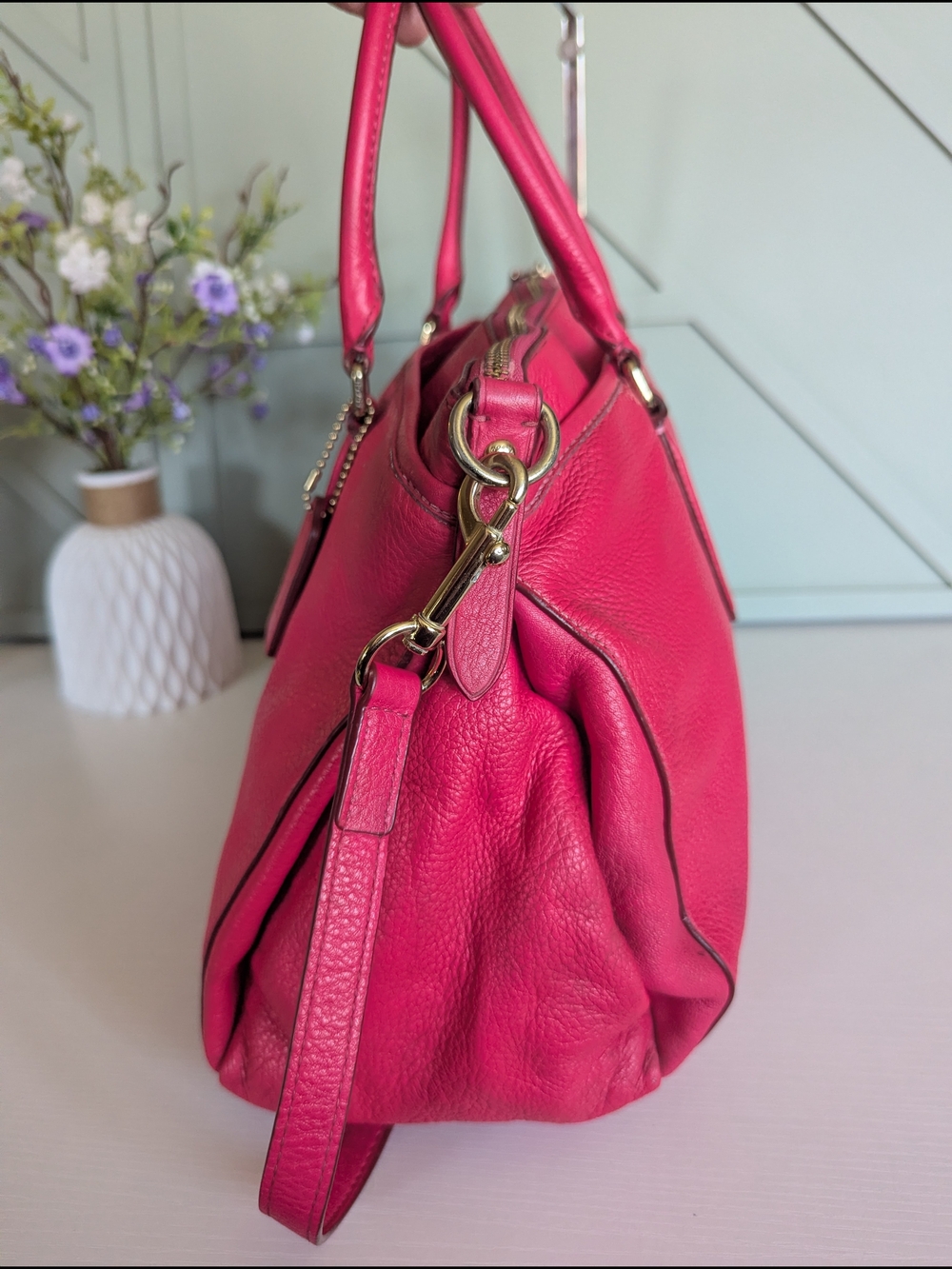 Coach Pink Leather Satchel with Removable Crossbody Strap - Picture 3 of 13